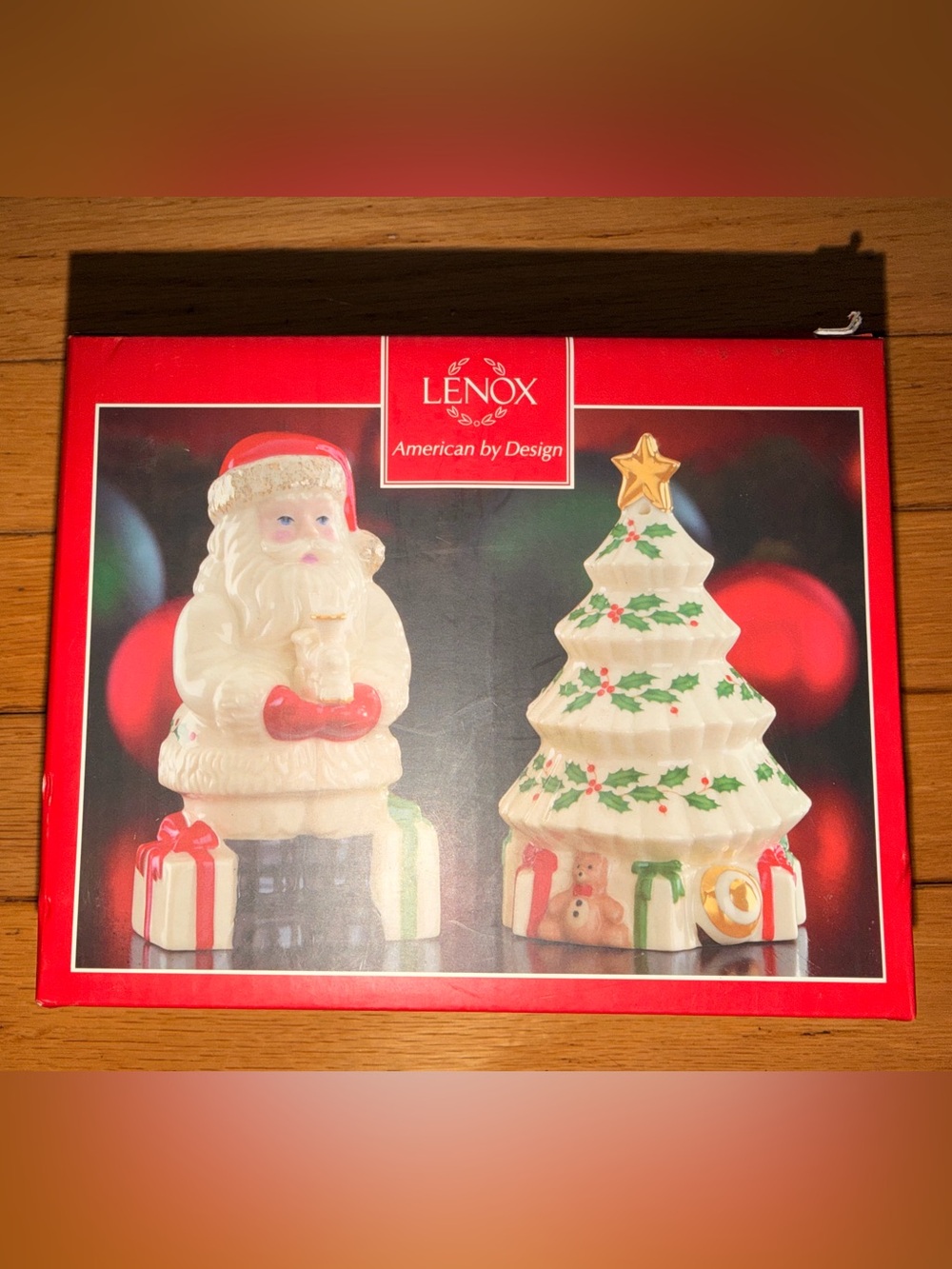 NIB Vintage Lenox Christmas Tree Santa Claus Salt Pepper Shakers Holiday Table
